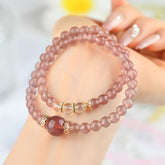 Natural Strawberry Quartz White Crystal Double Ring Bracelet - Purification & Soul
